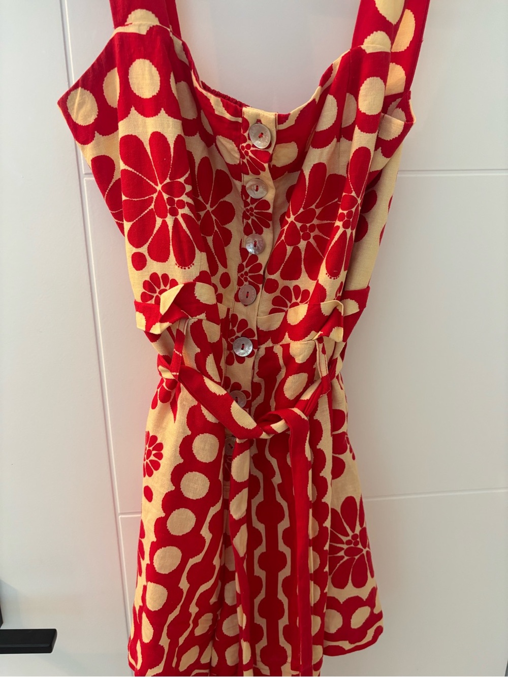 FARM Rio Red and Cream Floral & Dot Print Belted Romper - Picture 2 of 8